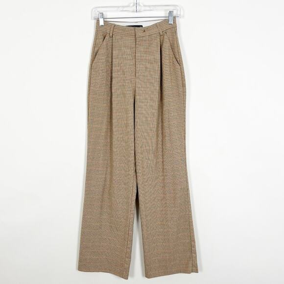 Zara Plaid High Waisted Wide Leg Trousers Brown Size XS - Picture 2 of 4